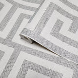 LN41208 Gray off white faux weave Woven Raffia fabric Greek key Luna retreat wallpaper