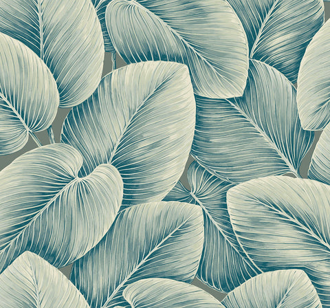 LS60302 Lush Leaf Crystal Teal Wallpaper