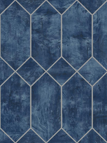 LW51602 Geo Faux Denim Blue Metallic Silver Wallpaper