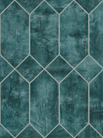 LW51604 Geo Faux Emerald Metallic Silver Wallpaper