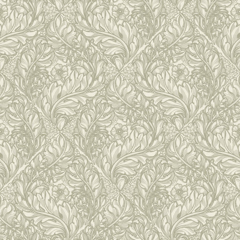 Lb25102 Floral Victorian Pattern with Stylized Leaves and Bellflowers Wallpaper