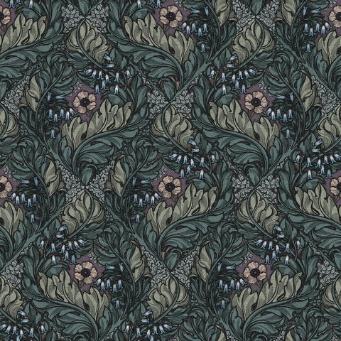 Lb25105 Floral Victorian Pattern with Stylized Leaves and Bellflowers Wallpaper