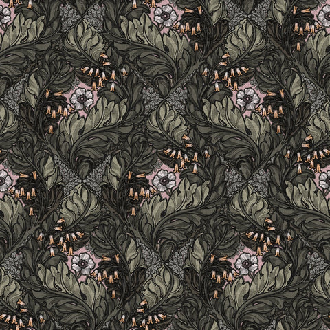 Lb25108 Floral Victorian Pattern with Stylized Leaves and Bellflowers Wallpaper