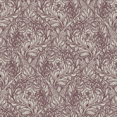 Lb25109 Floral Victorian Pattern with Stylized Leaves and Bellflowers Wallpaper
