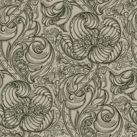 Lb25111 Vintage Floral Line Art Pattern Leaves Wallpaper