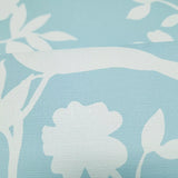 Light Blue white faux fabric floral branches Kauai Bird Toile Hampton wallpaper