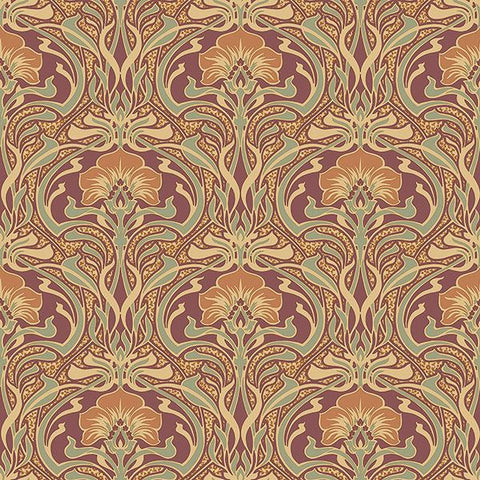 M1194 Donovan Burnt Sienna Nouveau Floral Wallpaper