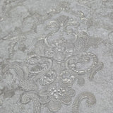 M13004 Gray brass metallic distressed pearl plaster textured Victorian damask Wallpaper
