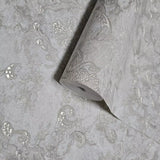 M13004 Gray brass metallic distressed pearl plaster textured Victorian damask Wallpaper
