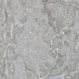 M13004 Gray brass metallic distressed pearl plaster textured Victorian damask Wallpaper

