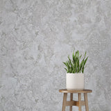 M13004 Gray brass metallic distressed pearl plaster textured Victorian damask Wallpaper
