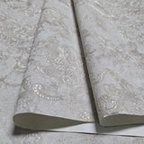 M13004 Gray brass metallic distressed pearl plaster textured Victorian damask Wallpaper
