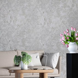 M13004 Gray brass metallic distressed pearl plaster textured Victorian damask Wallpaper
