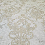 M13005 Grayish Ivory gold metallic sparkle plaster textured Victorian damask Wallpaper