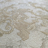 M13005 Grayish Ivory gold metallic sparkle plaster textured Victorian damask Wallpaper