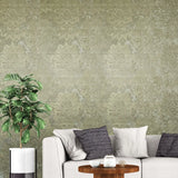 M13019 Taupe tan cream gold metallic Victorian floral damask plaster textured Wallpaper