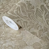 M13019 Taupe tan cream gold metallic Victorian floral damask plaster textured Wallpaper