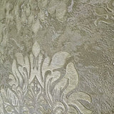 M13019 Taupe tan cream gold metallic Victorian floral damask plaster textured Wallpaper