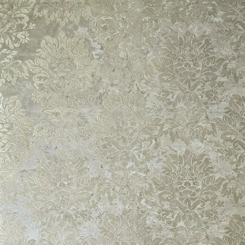 M13019 Taupe tan cream gold metallic Victorian floral damask plaster textured Wallpaper