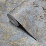 M13031 Dark Gray bronze metallic faux mud plaster distressed textured modern Wallpaper
