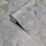 M13031 Dark Gray bronze metallic faux mud plaster distressed textured modern Wallpaper

