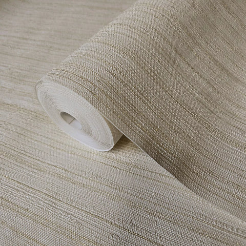 M13040 Tan Beige cream gold metallic faux thread stria lines fabric textured Wallpaper