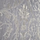 M13041 Light Gray ivory gold metallic Victorian damask faux fabric textured Wallpaper