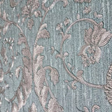 M13043 Turquoise blue green gray pearl Victorian damask faux fabric textured Wallpaper