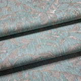 M13043 Turquoise blue green gray pearl Victorian damask faux fabric textured Wallpaper