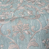 M13043 Turquoise blue green gray pearl Victorian damask faux fabric textured Wallpaper