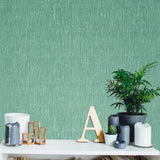 M13044 Turquoise blue green gold faux thread stria lines fabric textured Wallpaper roll
