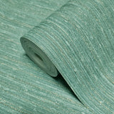 M13044 Turquoise blue green gold faux thread stria lines fabric textured Wallpaper roll
