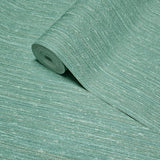 M13044 Turquoise blue green gold faux thread stria lines fabric textured Wallpaper roll
