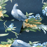 M1661 Golden Pheasant Dark Blue Floral Wallpaper