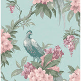 M1663 Golden Pheasant Aqua Floral Wallpaper