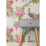 M1664 Golden Pheasant Rose Floral Wallpaper
