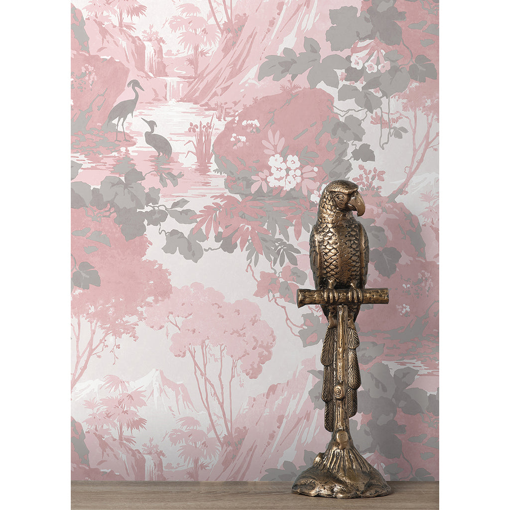 M1676 Eden Pink Crane Lagoon Wallpaper – wallcoveringsmart