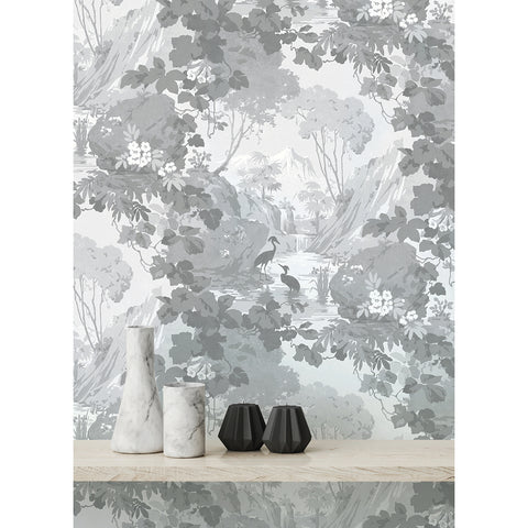 日本最大の Lagoon Crane Grey Eden M1677 Wallpaper wallcoveringsmart – アート・デザイン・音楽