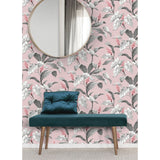 M1690 Meridian Parade Pink Tropical Leaves Wallpaper