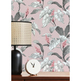 M1690 Meridian Parade Pink Tropical Leaves Wallpaper