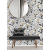 M1691 Meridian Parade Grey Tropical Leaves Wallpaper