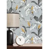 M1691 Meridian Parade Grey Tropical Leaves Wallpaper