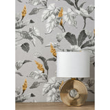 M1691 Meridian Parade Grey Tropical Leaves Wallpaper