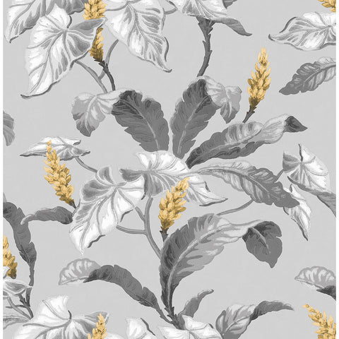 M1691 Meridian Parade Grey Tropical Leaves Wallpaper