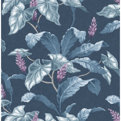 M1693 Meridian Parade Blue Tropical Leaves Wallpaper