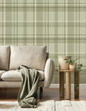 M1865 Harris Green Plaid Chevron Wallpaper