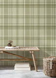 M1865 Harris Green Plaid Chevron Wallpaper