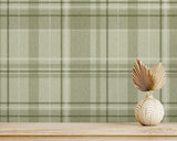 M1865 Harris Green Plaid Chevron Wallpaper
