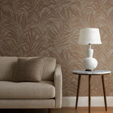 M23003 Floral Taupe Gray copper metallic palm tree leaves branches textured wallpaper
