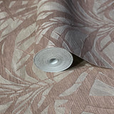 M23003 Floral Taupe Gray copper metallic palm tree leaves branches textured wallpaper
